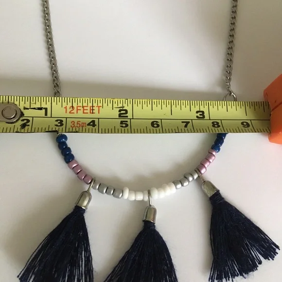 Navy Blue Tassel Beaded Necklace - Picture 7 of 7